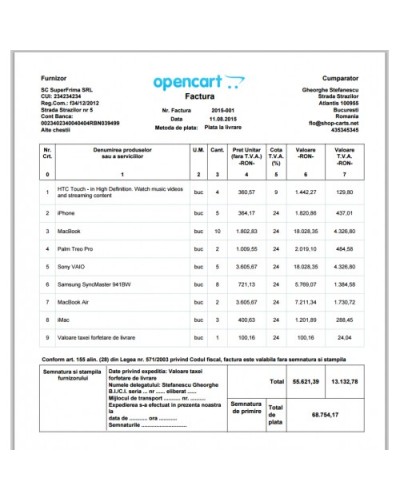 Factura Romaneasca - opencart 1.5.x